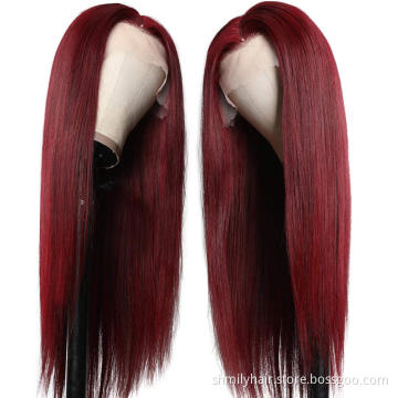 Wholesale 13x4 Human Hair Lace Front Wig Straight Virgin Hair Brazilian Cuticle Aligned Hair Wig 99j Lace Wig 150% Density